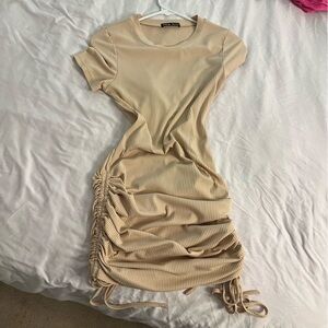 Striped Cream Ruched Dress